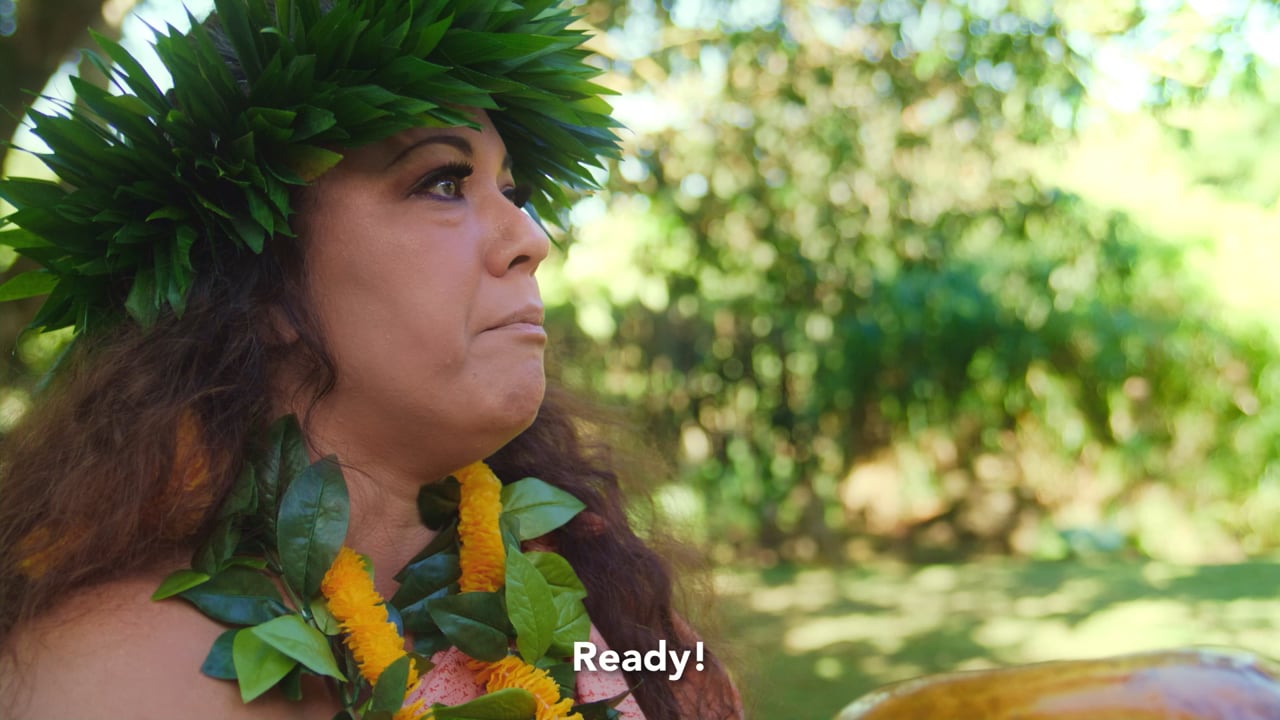 A woman wearing a green haku lei in a Hawaiʻi tourism campaign